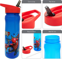 Marvel Avengers Water Bottle with Straw  Reusable Kids 600ml PP in Blue & Red  Official Merchandise by Polar Gear  BPA Free & Recyclable Plastic  for School Nursery Sports Picnic, Multi Coloured