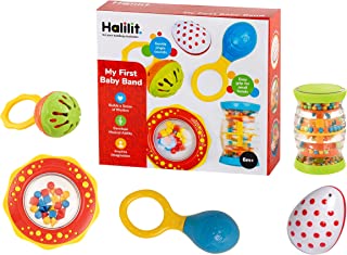 Halilit My First Baby Band Gift Set. Musical Instrument for Babies includes Egg Shaker, Cage Bell, Baby Maraca, Tube Shaker and Fun Rattle. 6 Months +