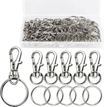 100Pcs Swivel Lobster Clasps & Key Ring Hoops with Plastic Box,50Pcs Metal Key Ring Clips and 50Pcs Keyring Rings Key Chain Hooks with Split Rings for Jewellery Making Hanging Crafts,Silver,SPYX18