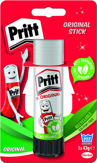 Pritt Glue Stick, Safe & Child-Friendly Craft Glue for Arts & Crafts Activities, Strong-Hold adhesive for School & Office Supplies, 1x43g Pritt Stick, white