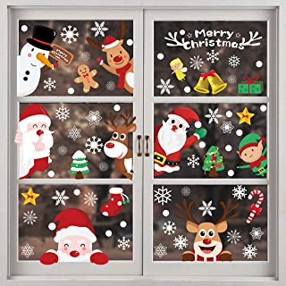 DOCOO Christmas Window Stickers,248PSC Christmas Window Decoration for Glass 9 Sheets Xmas Window Decorations Stickers Double Sided Reusable Window Stickers Christmas Decorations Window Stickers