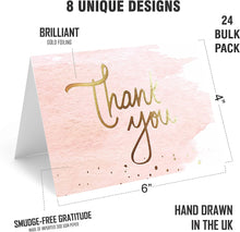 DS Gold Foiled Thank You Cards Multipack - Fully Recyclable and Eco-friendly Watercolors Greeting Cards with Stickers Envelopes for Christmas Birthdays Baby Showers Teachers Wedding (Pack of 24)