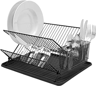 simplywire – Folding Dish Drainer – Plate Drying Rack with Cutlery Holder - Black