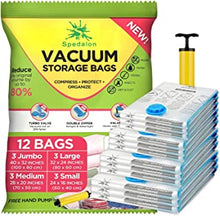Vacuum Storage Bags - Pack of 12 (3 Jumbo + 3 Large + 3 Medium + 3 Small) ReUsable with free Hand Pump for travel packing | Best Sealer Bags for Clothes, Duvets, Bedding, Pillows, Blankets, Curtains