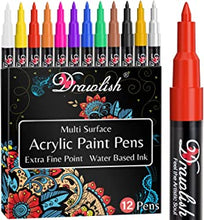 Acrylic Paint Pens for Rock Painting Set of 12-0.7mm Tip Glass Pens with Extra Fine Point & Water-Based Ink - Ideal Paint Markers for Ceramic, Fabric, Porcelain, Wood, Canvas & DIY Mug Design