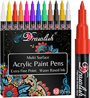 Acrylic Paint Pens for Rock Painting Set of 12-0.7mm Tip Glass Pens with Extra Fine Point & Water-Based Ink - Ideal Paint Markers for Ceramic, Fabric, Porcelain, Wood, Canvas & DIY Mug Design