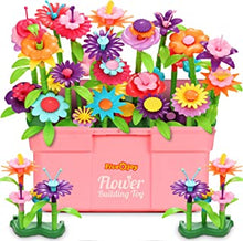 Fivejoy Flower Garden Building Toys for 3 Year Old Girls Boys,134pcs Flower Building Toy - Floral Arrangement Playset With Suitcase, Flower Building Blocks Set