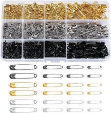 540 Pcs Safety Pins Assorted, Clothes Safety Pins Small Medium Large Size for Arts Crafts Sewing Clothing Arts, Gold Silver Black, 19mm, 22mm, 28mm, 38mm