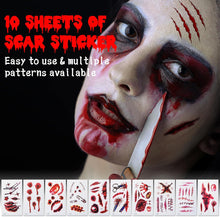 Ulikey Halloween Makeup Set, 60ml Fake Blood Makeup, Scar Wax 40g,10 Sheets Halloween Scars Temporary Tattoos, 4 pairs Dentures, Special Effects Makeup Kit for Halloween Costume Zombie Party