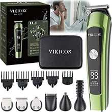 VIKICON Electric Beard Trimmer for Men, Cordless Hair Clippers Set, Waterproof Male Grooming Kit w/Beard Bib, Nose Hair Trimmer, Rechargeable Body Groomer Facial Hair Shaver Razor w/Storage Case