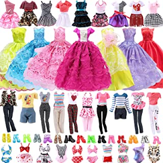 Acehome 25 PCS Doll Clothes Set Barbie Doll, 3 Party Dresses + 5 Dresses + 5 Tops + 5 Pants + 2 Swimsuits Bikini + 5 Shoes, Mini Dresses Full Set of Fashion Outfits 11.5 Inch Girl Doll (W-02)