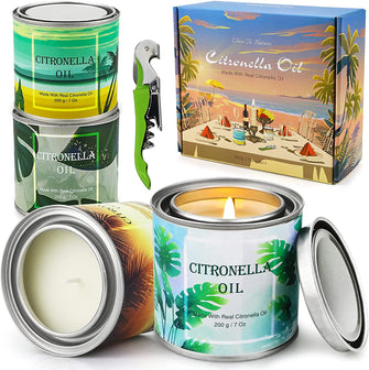 Citronella Candle Outdoor & Indoor Large 4 Pieces Scented Candles Strong Travel Tin Candle Set Citronella Camping Candles Organic Candles for Garden bbq Citronella Burner for Patio Balcony Backyard