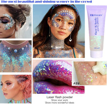 Body Face Glitter Gel, 50ml Mermaid Sequins Sparkling Chunky Body Lotion Glitter Liquid Shimmer Eyeshadow Chunky Glitter for Cosmetic Face Hair Lip Nail Christmas Festival Party Makeup Decoration