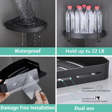 TRUSTLIFE Bathroom Corner Shelf Black Shower Caddy Corner Adhesive Shower Organiser Space Aluminum Shower Shelves No Drilling with Hooks, Wall Mounted Bath Shelf for Bathroom, Wetroom - 2 Pack