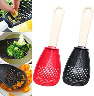 2PCS Multifunctional Cooking Spoon,Plastic Spoons,Kitchen Tools,Cooking Utensil,Slotted Spoon for Kitchen Cooking Mashing Grating Garlic,Egg White Separator,Skimmer Colander Strainer (Red+Black )