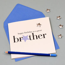 Claire Giles Hearts and Stars Happy Birthday Brother Card, Blue