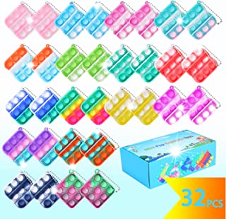 32 PCS Mini Pop Fidget Toys Pack Party Favours, Silicone Squeeze Pop Bubble Fidget Bulk Sensory Toys, Pop Keychain Bubble Pop Toy Party Bag Fillers for Kids, Wrap Pop Stress Reliever Anti-Anxiety