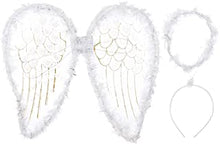 White Fairy Angel Wings and Halo Headband 2pc Set - Angel Wings with Gold Glitter and Halo - Nativity Play - Christmas /Halloween Party Fancy Dress Costume for Girls