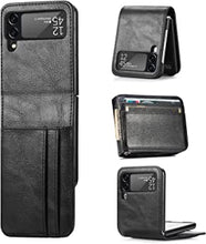 Wallet Case for Samsung Galaxy Z Flip 4 Case 5G Shockproof Hybrid Hard PC Interior PU Leather Back Shell with Card Slots Holder Pouch [Full Body Protection] Phone Cover for Men Women Boys Black