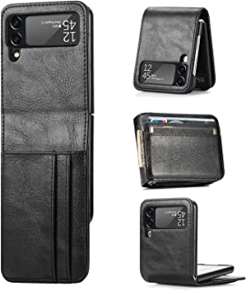 Wallet Case for Samsung Galaxy Z Flip 4 Case 5G Shockproof Hybrid Hard PC Interior PU Leather Back Shell with Card Slots Holder Pouch [Full Body Protection] Phone Cover for Men Women Boys Black