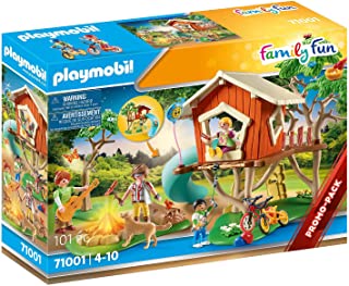 PLAYMOBIL Family Fun 71001 Adventure Treehouse with Slide, LED Campfire, Toy for Children Ages 4+