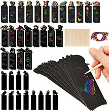 Lsvisul 60Pcs Scratch Art Magic Rainbow Bookmarks for Kids Children, Animal Craft DIY Paper Scratch Art Gift Tags with 60 Colorful Ropes and 30 Stylus for Classroom Gifts, Party Bags Filler for Kids