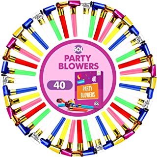 40pk Party Blowers for Kids | Colourful & Fun Party Whistles Blowouts | Celebrate with Kids Party Bag Fillers for Kids Unisex | Party Blower | Party Bag Whistles for Party Bags | Party Bag Toys