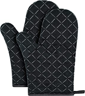 Oven Gloves,Heat Resistant Silicone Oven Gloves Non-Slip Kitchen Oven Mitts for Grilling Cooking Baking Kitchen Microwave Pizza (Black,1 Pair)