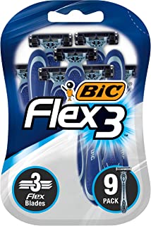 BIC Flex 3 Blade Mens Disposable Razor, Pack of 9