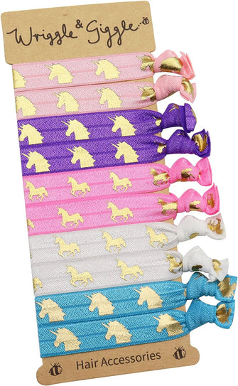 Wriggle & Giggle Hair Ties  Unicorn Designs  10 Pack Hair Bands for Girls  Soft Hair Bobbles for Toddlers  Hair Ponies for Kids  Pink, Purple, Gold, Blue and White (Unicorn)