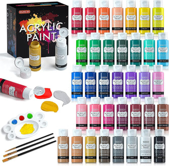 Shuttle Art Acrylic Paint Set, 36 Colours (60ml, 2oz) with 3 Brushes & 1 Palette, Craft painting, Rich Pigments,Non-Toxic for Artists,Beginners and Kids on Rocks, Crafts, Canvas,Wood, Fabric, Ceramic