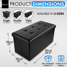 Nyxi Faux Leather 76  38  38cm Black Ottoman Foldable Storage Boxes Seat Foot Stool Storage Box with Lids for Kids Toys, Bedroom, Hallway, Living Room