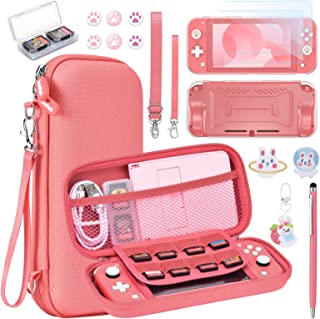 NS Switch Lite Case - innoAura 17 in 1 NS Switch Lite Accessories Bundle with Switch Lite Carrying Case, Switch Game Case, Switch Lite Screen Protector, Switch Stand, Switch Thumb Grips(Coral)