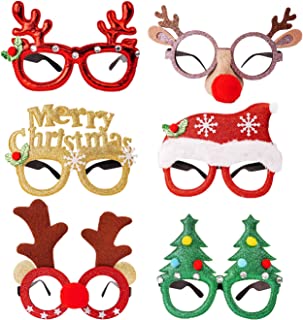 DERAYEE 6 Pieces Christmas Glitter Party Glasses, Xmas Novelty Eyeglasses Fancy Dress Costume Party Glasses Frame for Christmas Party Favors