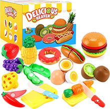 33pcs Cutting Pretend Play Food Toys for Kids Kitchen Set Playset Accessories BPA Free Peel & Cut Toy Food Fruits and Vegetables Toys, Christmas Birthday Gift for Toddlers Girls Boys Kids Storage Box