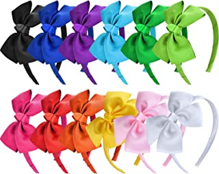 SIQUK 12 Pieces Bow Headband Grosgrain Ribbon Headbands With Bows For Girls