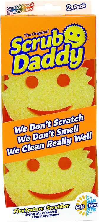 Scrub Daddy Original Sponge Twin Pack, Cleaning Sponges for Washing Up, Dish & Kitchen Sponge as Used by Mrs Hinch, Non Scratch Scrubbing with FlexTexture Firm & Soft Design, Dishwashing Safe Scrubber