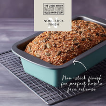 The Great British Bake Off 2lb Loaf Tin, Bread tin for Baking, 900g Capacity, for Banana, White & Seeded Loaves, Official GBBO Logo, Non Stick Coated Carbon Steel, Duck Egg Blue, 23cm x 13cm x 7cm