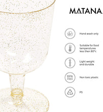 MATANA - 50 Pack Gold Glitter Wine Glasses Multi-Use Glass Set for Wedding Anniversary Birthday Cocktail Party - 170ml