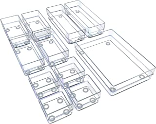 Unique Impression Set of 11 Drawer Organiser Trays – Clear Drawer Dividers For Make-up - Organiser for Bedroom, Bathroom, Office, Kitchen - Drawer Organisers For Cosmetics, Stationery