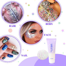 Sularpek Face Glitter Gel, 50ml Hair Glitter, Body Glitter, Sequins Shimmer Liquid Eyeshadow, Mermaid Sequins Glitter for Face Body Eye Hair Festival Party Makeup Decoration