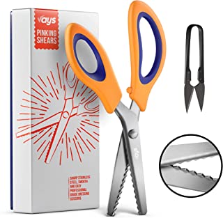 VAYS Pinking Shears for Fabric, Dressmaking & Crafting - Stainless Steel Sharp Zig Zag Crimping Scissors for Sewing - Thread Cutter Included