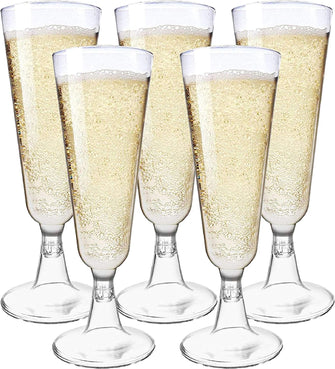 MATANA - 48 Multi-use Plastic Clear Champagne Flutes for Garden Wedding Anniversary and Birthday Party - 150ml