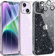 AROYI [5 in 1] Clear Glitter Case for iPhone 14 Plus Case with 2 Pack Tempered Glass Screen Protector and 2 Pack Camera Lens Protector, Soft Bumper Anti-Scratch Sparkle Bling Phone case 6.7 Inch