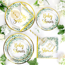 Sage Green Neutral Baby Shower Plates Set for 25 Guests, 125 Pieces of Paper Plates Cups Napkins Straws Tableware Set for Baby Shower Birthday Hen Party Bridal Shower Jungle Theme Party Decorations