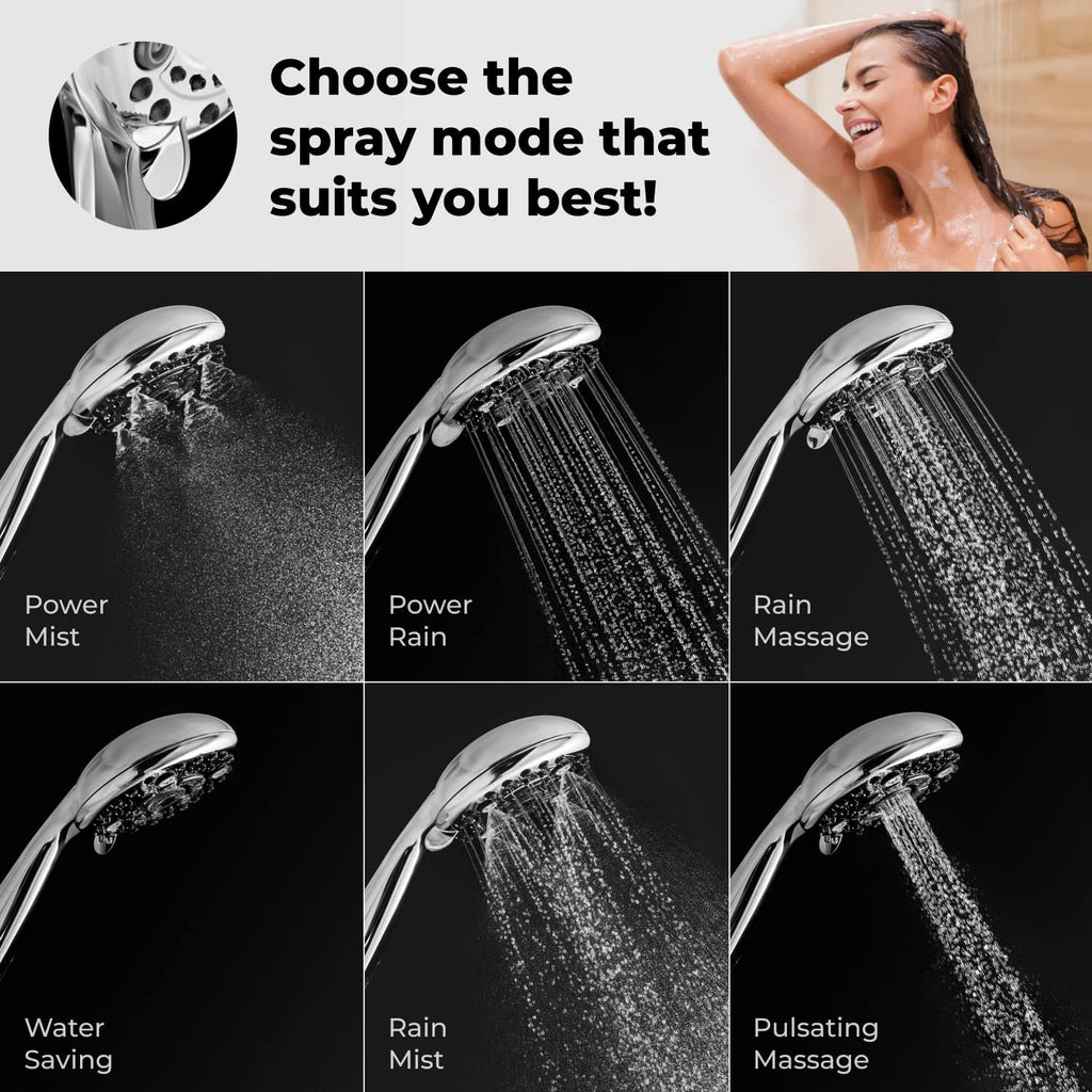 LOKBY High Pressure 6-Settings Shower Head with Handheld - 5'' Powerfu ...