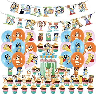 xinglong 44 pcs Bluey Dog Birthday Party Supplies,Puppy Dog Decorations include Banner,Cake Topper, Balloons for Kids Baby Shower Birthday Party Supplies (xinglong01)