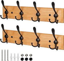 GlazieVault Coat Hooks for Wall - Bamboo Wooden Coat Racks (2 Pack) - Heavy Duty Coat Hooks Wall Mounted - Wall Hanger Wall Hooks and Clothes Hooks