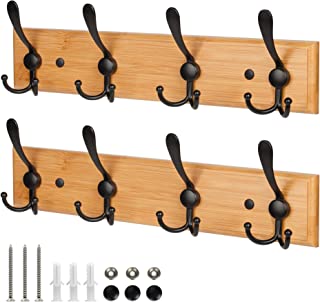 GlazieVault Coat Hooks for Wall - Bamboo Wooden Coat Racks (2 Pack) - Heavy Duty Coat Hooks Wall Mounted - Wall Hanger Wall Hooks and Clothes Hooks