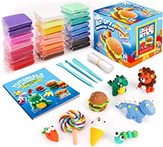 SAGO BROTHERS Air Dry Clay,24 Colors Modelling Clay with 3 Clay Tools & Project Booklet,DIY Creative Ultra Soft Light Magic Clay,Arts and Crafts Kits for Kids Boys Girls Toys